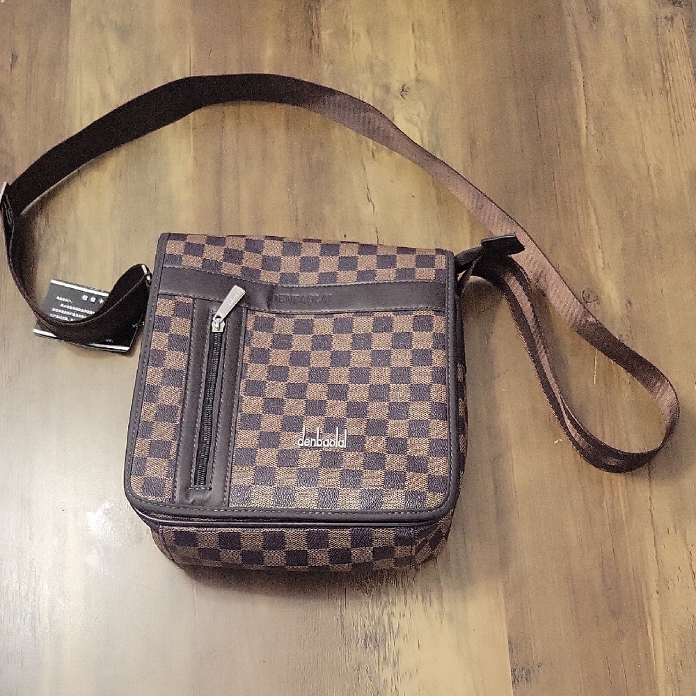 Brown Checkered Men's Messenger Bag